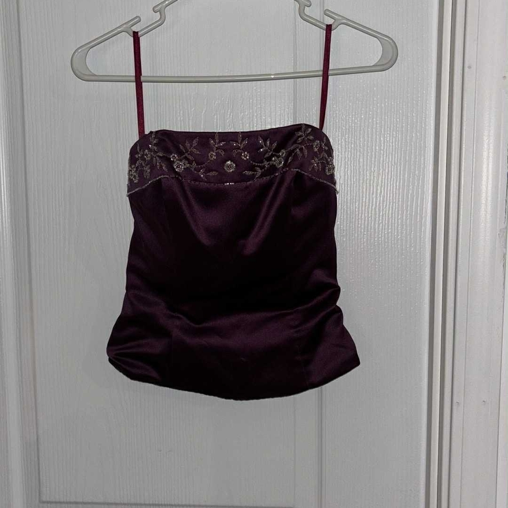 Embroidered Purple Satin Camisole By Impressions Xs